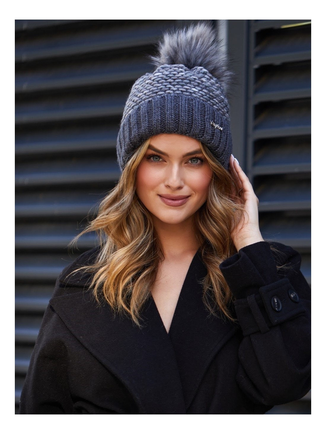 Dark gray winter hat with ribbing C11 - Online store - Boutique